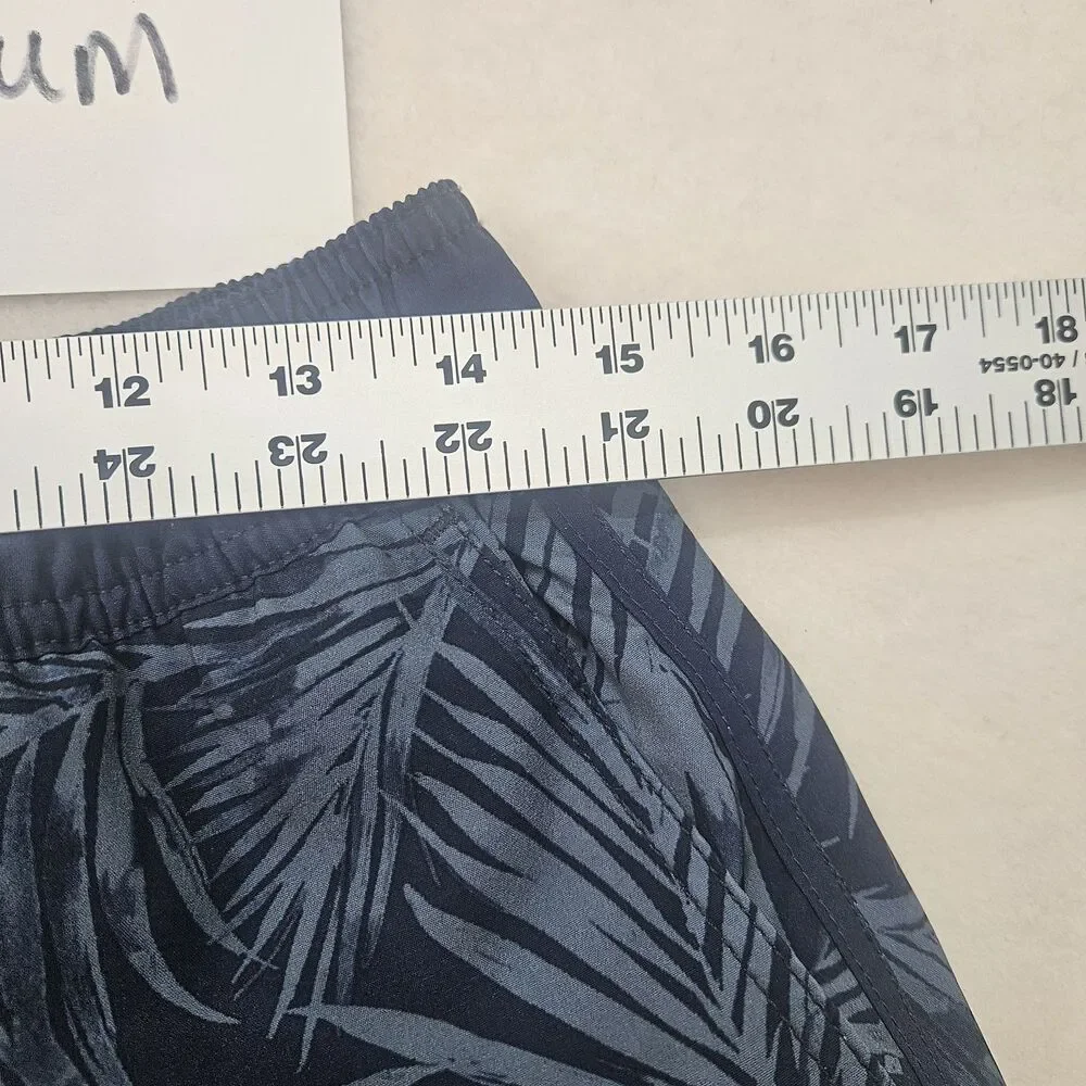 Fair Harbor Men's Activewear Swim Trunks Shorts Navy Blue Palm Leaf Medium
